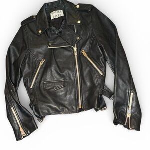 Walter Baker Black Leather Jacket with Silver Accents Size XL Fits Like Med.